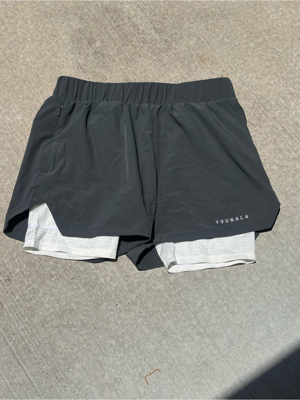 YoungLA Shorts Womens  2-in-1 Double Layer Athletic Training Green Sz Leg B17